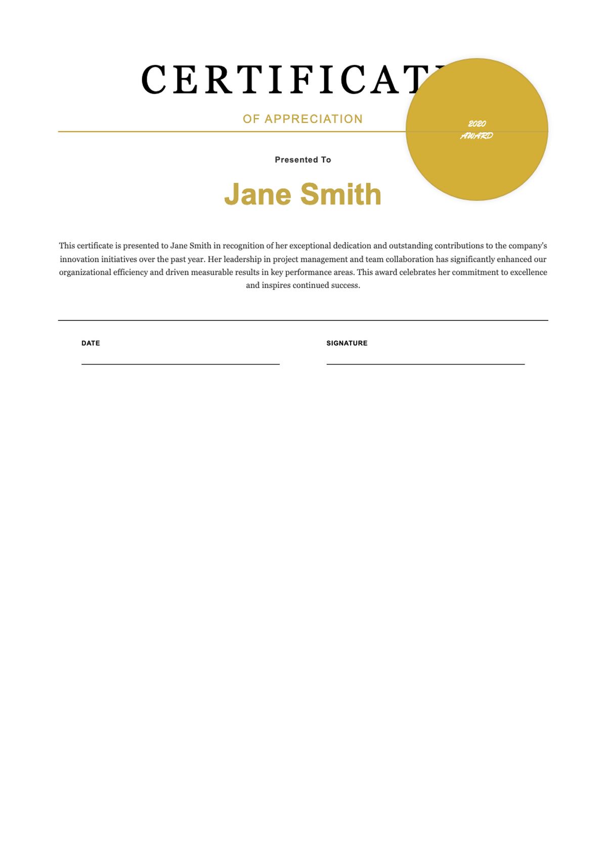 Elegant certificate of appreciation with gold seal and geometric design_variant_3